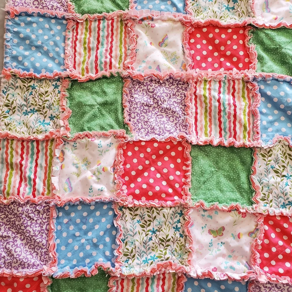 New Handmade Baby Girl Rag Quilt / Doll Quilt